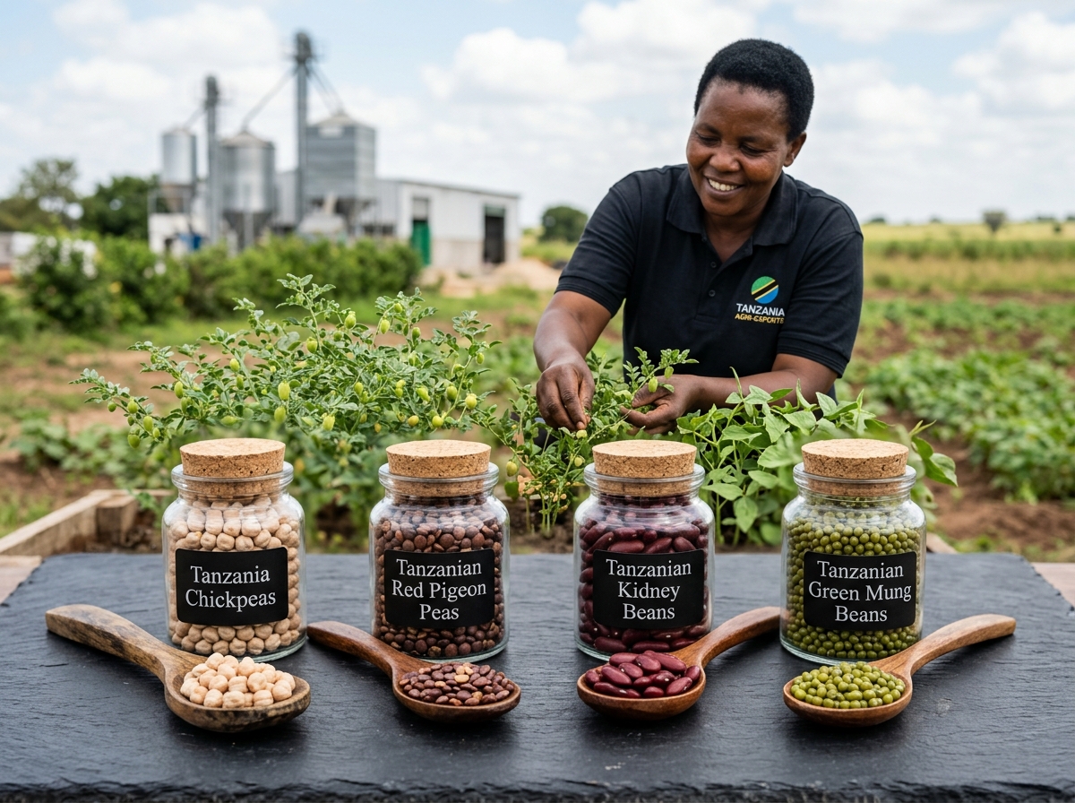Tanzanian chickpeas, pigeon peas, kidney beans and green mung beans for export